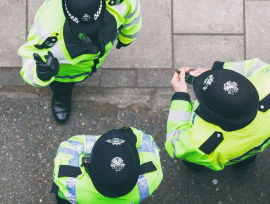 Over head shot of police officers