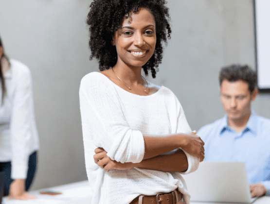 Woman leading team meeting