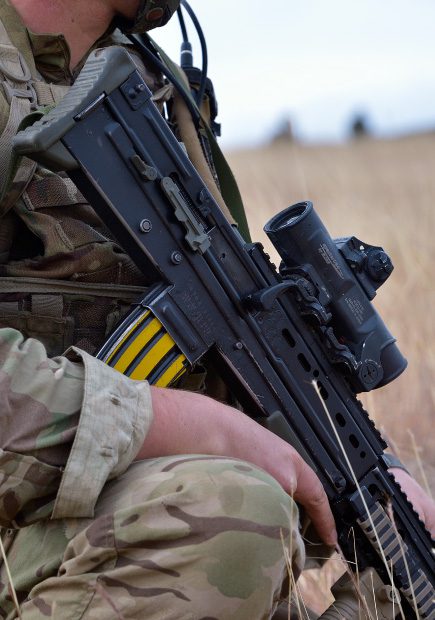 Army soldier holding gun
