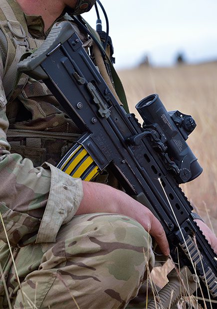 British soldier crouched down with gun