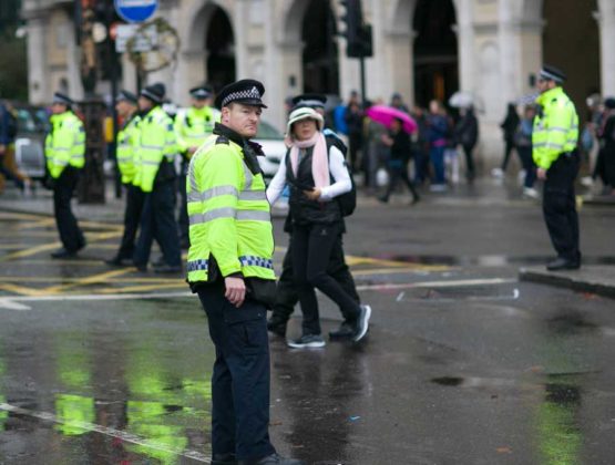 Police officers in a busy UK street