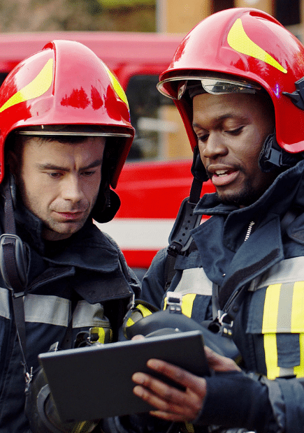 Two firefighters talking