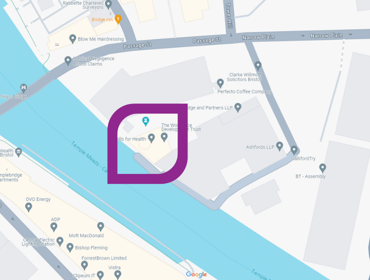 Skills for Justice head office highlighted on a map