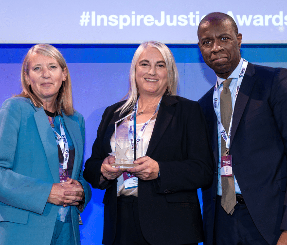 Director of The Prison Phoenix Trust, Selina Sasse, accepting an Inspire Justice Award in 2024