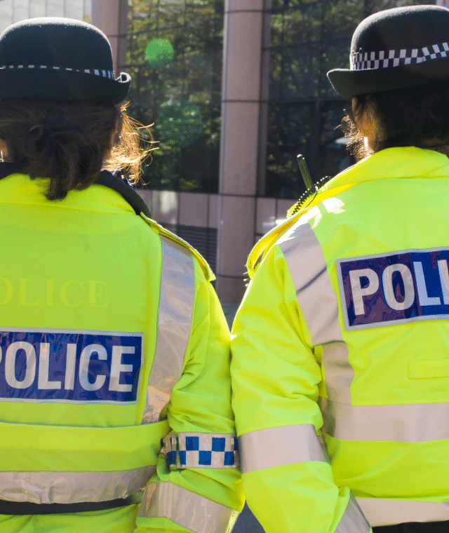 Two police officers walking together