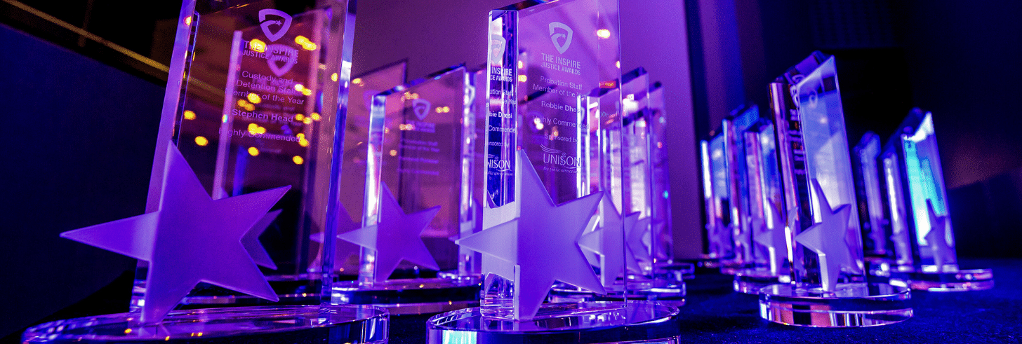 Inspire Justice Awards trophies