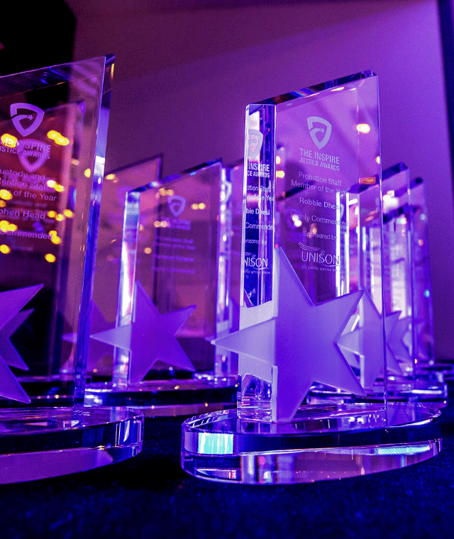 Inspire Justice Awards trophies