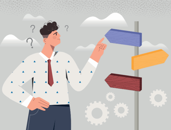 Illustration of a person trying to make a decision