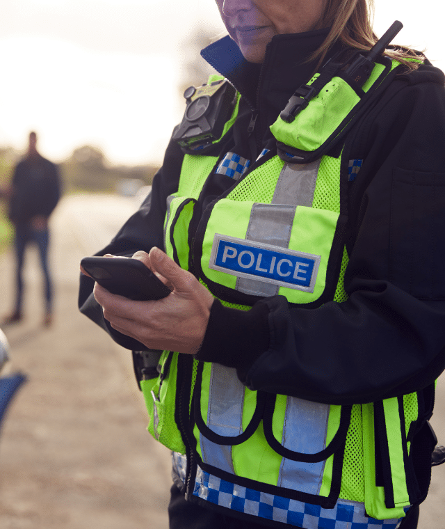 Police officer next to a car