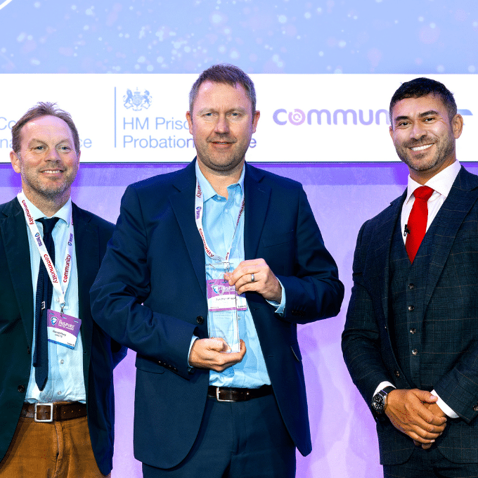 Jonathan Metcalfe receiving an Inspire Justice Award