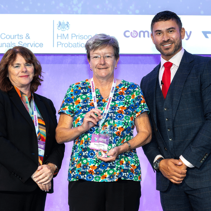 Sandra Fieldhouse receiving an Inspire Justice Award