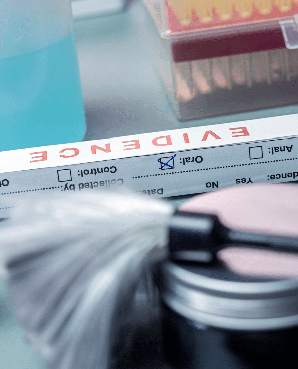 Evidence box swab with traces of blood for forensic investigation