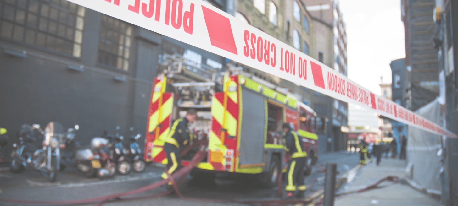 Close up of British police line on an emergency scene