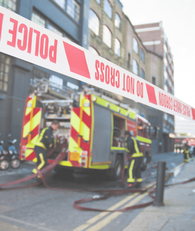 Close up of British police line on an emergency scene