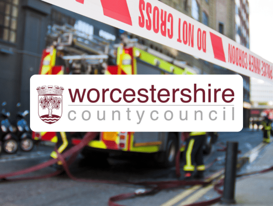 Worcestershire County Council logo overlayed on close up image of British police line on an emergency scene