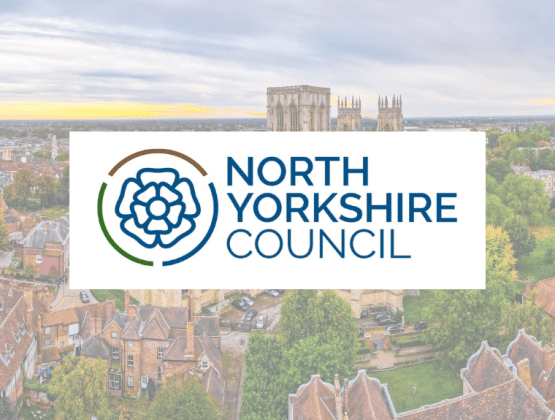 North Yorkshire Council logo overlayed on aerial photo of York minster