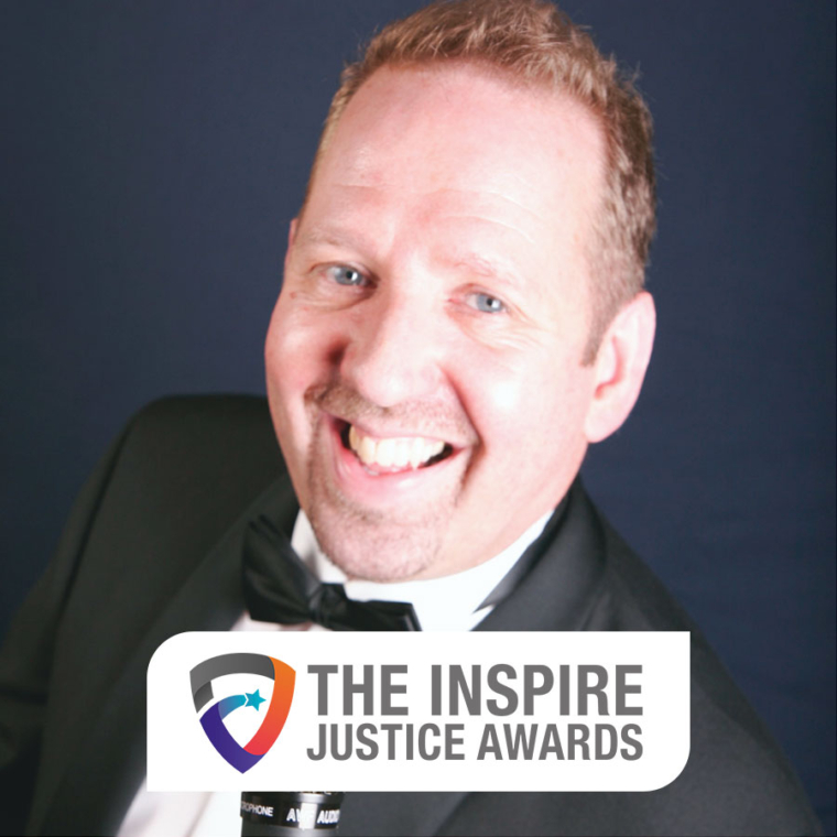 Alfie Moore and Inspire Justice Awards logo