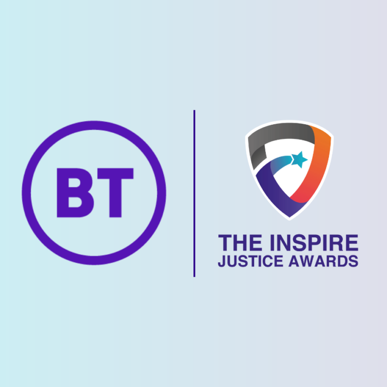 BT logo and Inspire Justice Awards logo