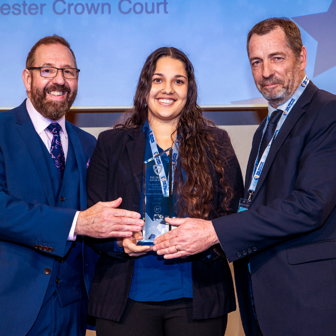 Jordana Allen-Rowlandson receiving an Inspire Justice Award