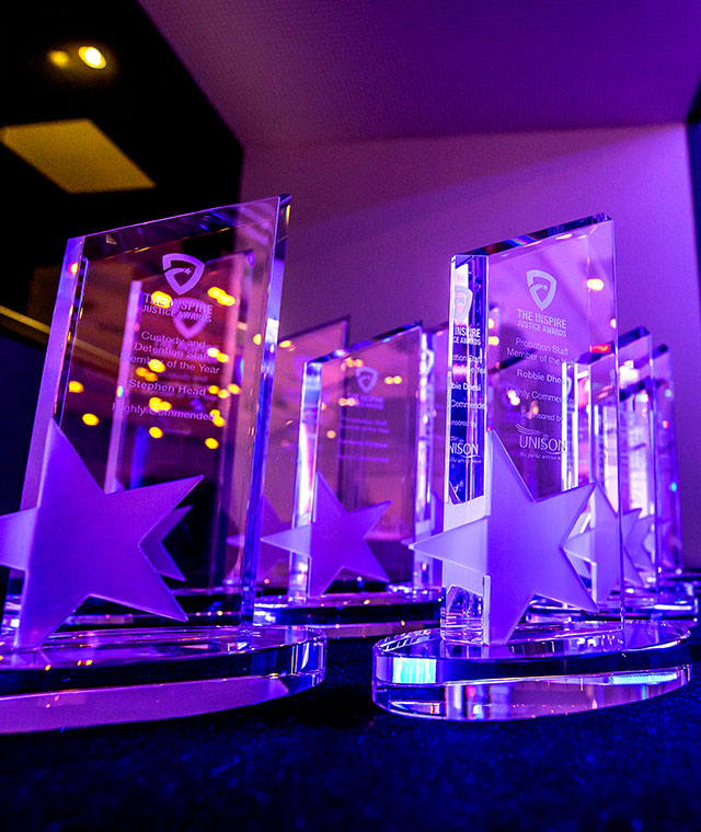 Trophies at the 2023 Inspire Justice Awards