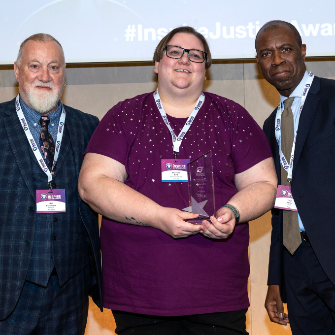 Stephanie Bird receiving an Inspire Justice Award