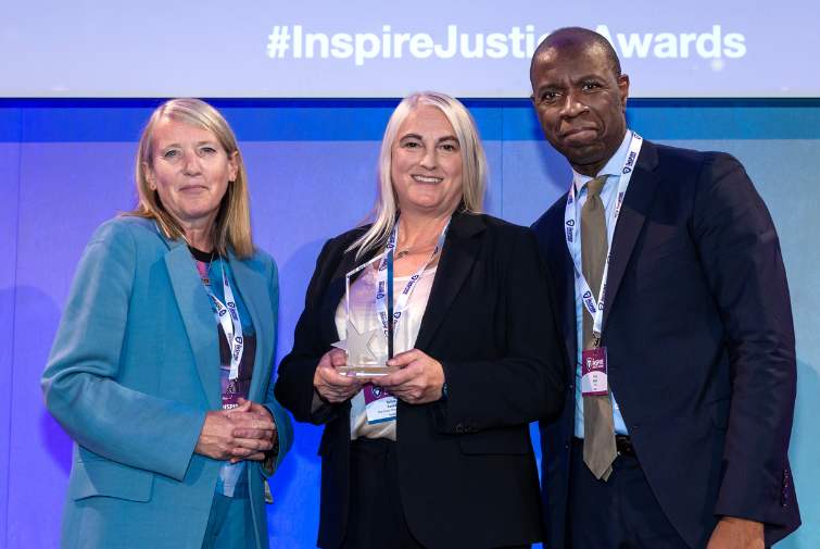 Director of The Prison Phoenix Trust, Selina Sasse, accepting an Inspire Justice Award in 2024