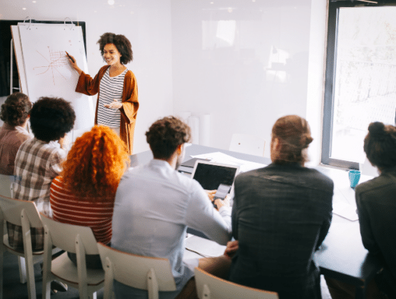 Person leading a meeting at work