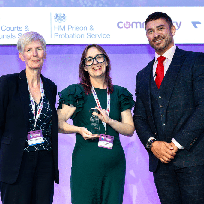 Bex O'Gorman receiving an Inspire Justice Award